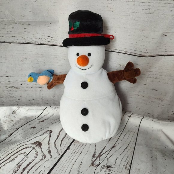 Mary Meyers Plush Snowman With Zipper Hat And Blue Bird - Picture 1 of 10